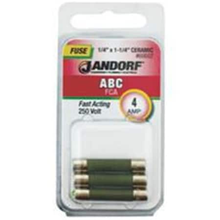 Jandorf Ceramic Fuse, ABC Series, Fast-Acting, 4A, 250V AC 3397551